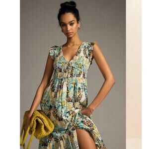 Anthropologie Peregrine Midi Dress S XL Bohemian Floral Maxi Flutter Cottagecore